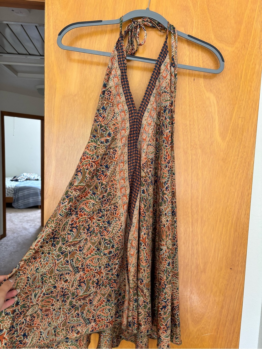 Boho Paisley Halter Dress in Rust, Olive & Navy